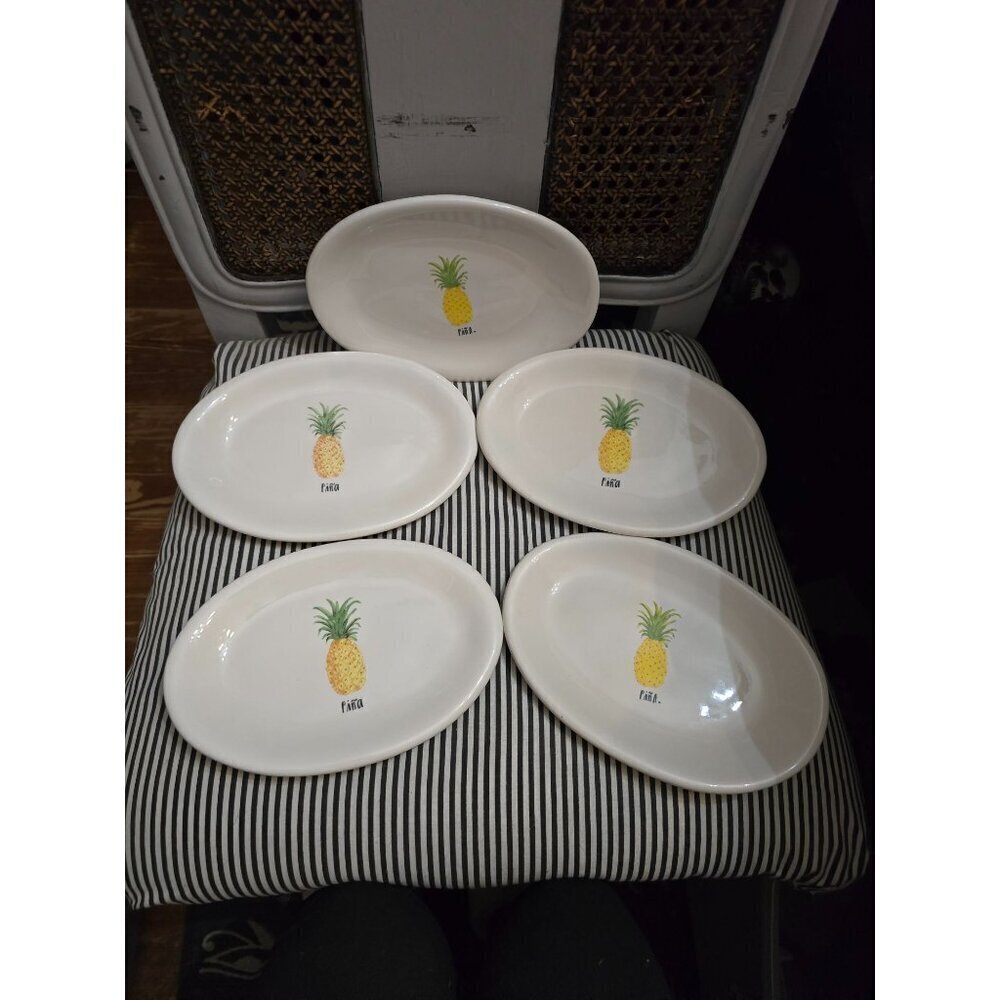 Rae Dunn Artisan Pina Pineapple Icon Oval Plate Set of 5 HTF Farmhouse 2017 - Picture 2 of 7